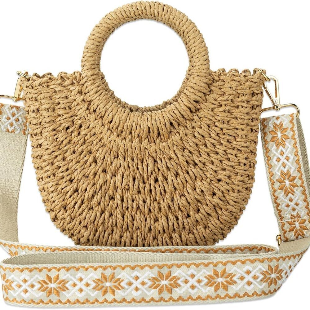 Women Straw Crossbody Bag Small Beach Purse Handwoven Tote Everyday Use